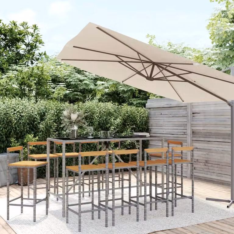Maison Exclusive - Set Bar Giardino 11pz Grigio Polyrattan e Legno Massello Acacia