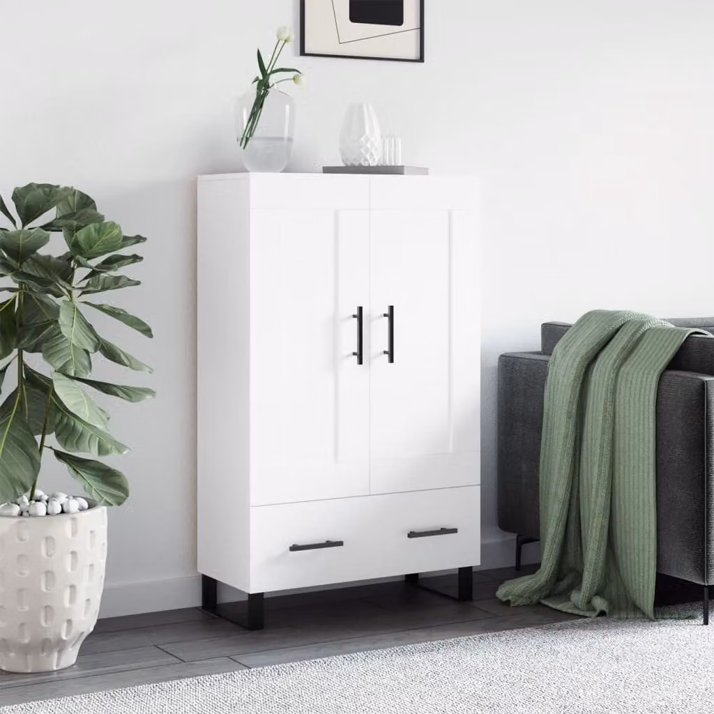 Credenza moderna vidaXL in legno multistrato e metallo, colore bianco, L: 69,5 cm, P: 31 cm, H: 115 cm