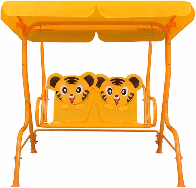 Dondolo a Panchina per Bambini Giallo con Cappottina Parasole in Tessuto DESIGN IN L/P/H: 115 x 75 x 110 cm