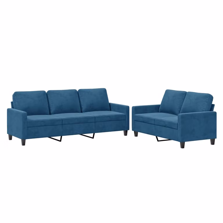 Set di Divani 2 pz con Cuscini Blu in Velluto