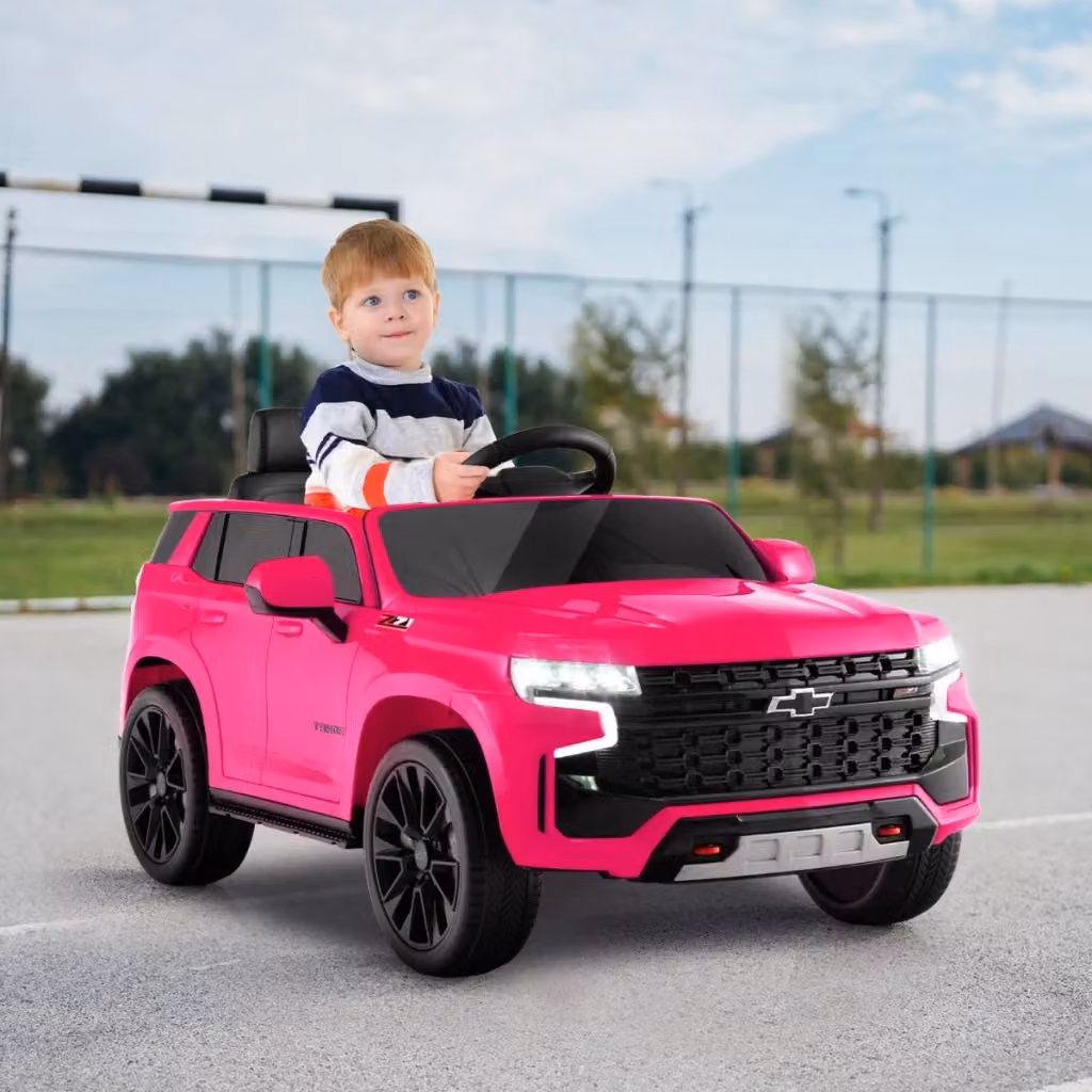 Auto elettrica Chevrolet SUV 12V per bambini con telecomando 2,4G, sospensioni a molla, luci e musica, colore rosa – 2