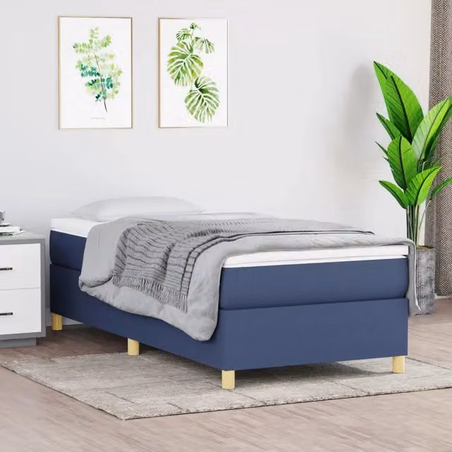 Giroletto a Molle con Materasso-Struttura Letto Blu 90x190 cm in Tessuto 700243