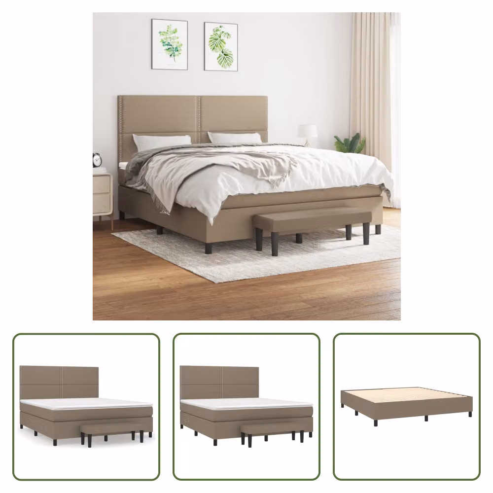 The Living Store Letto a molle con materasso Taupe 180x200 cm in tessuto