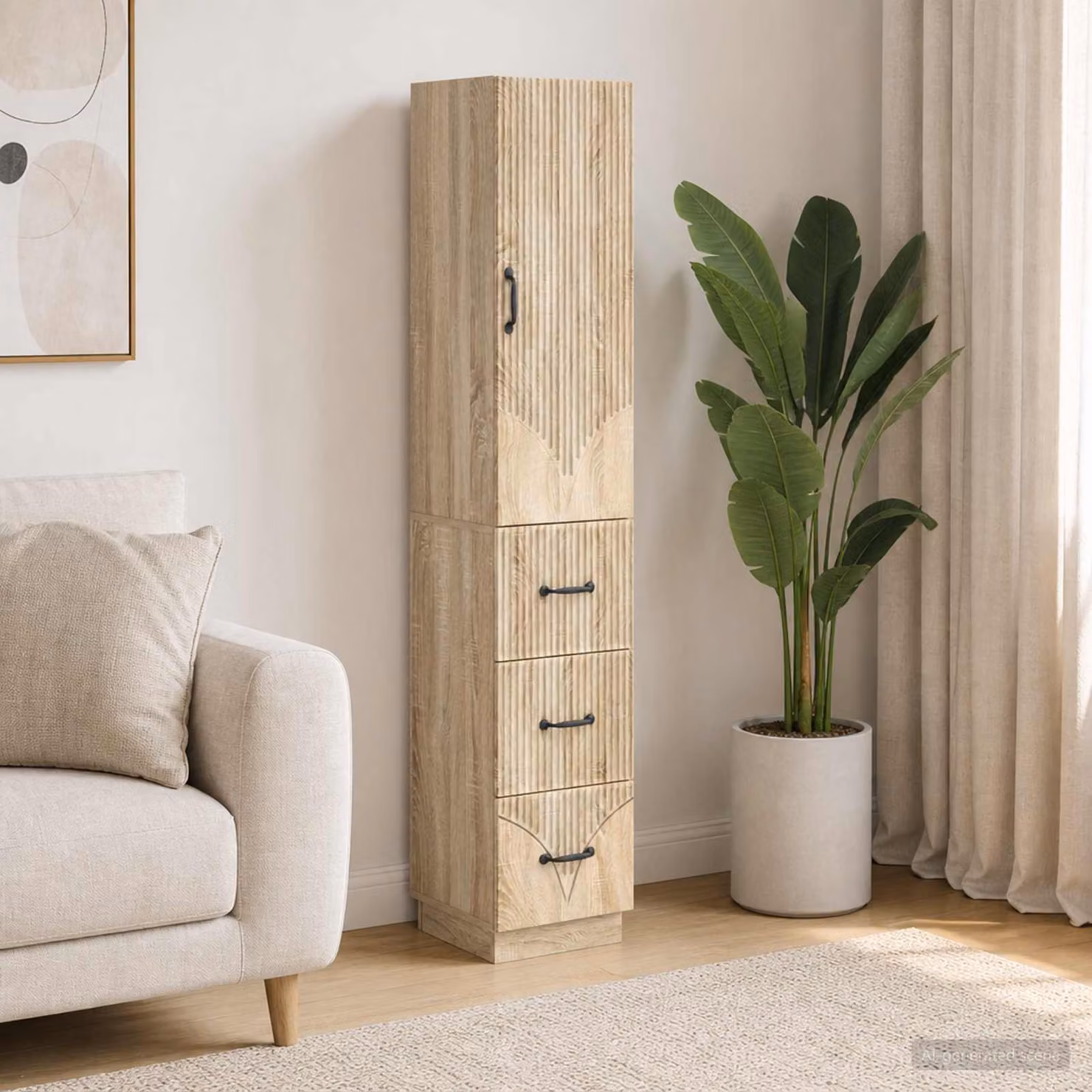 Set di 2 armadi moderni vidaXL con ante scorrevoli e cassetti, marrone e beige, in legno e metallo, L/P/H: 33 x 34,5 x 87 cm