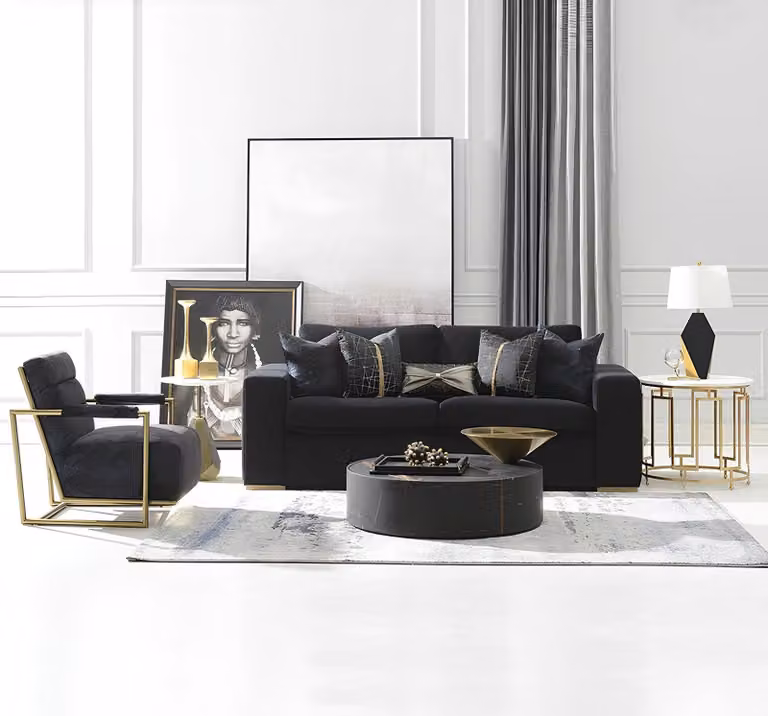 Sofa Couch Samt Polster Sitz 3+1 Sitzer Design Couchen Sofas Metall Garnitur