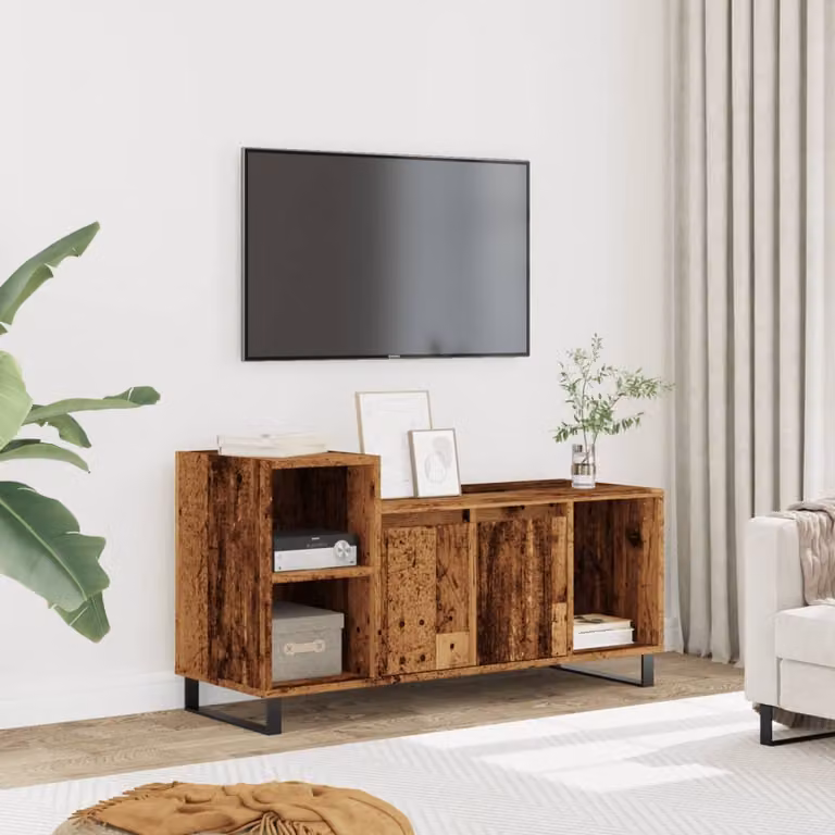 vidaXL Mobile Porta TV Moderno in Legno e Metallo, Colore Marrone, L 100 cm x P 35 cm x H 55 cm