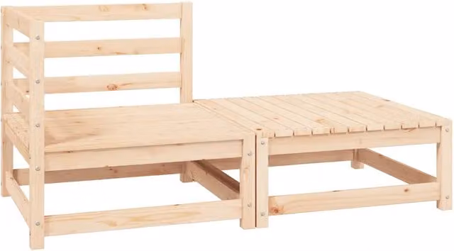 Set da giardino vidaXL composto da divano a 2 posti e pouf in legno massello di pino con cuscini in tessuto beige o grigio