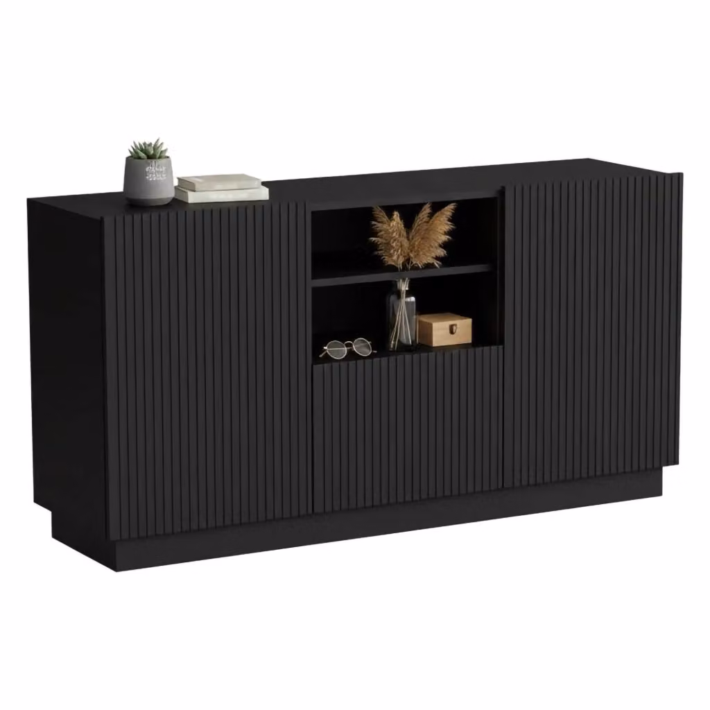 Madia Serchio DMORA Credenza Moderna con 4 Ripiani e Chiusura Soft Close Nero L: 150 cm, P: 40 cm, H: 78 cm – 2
