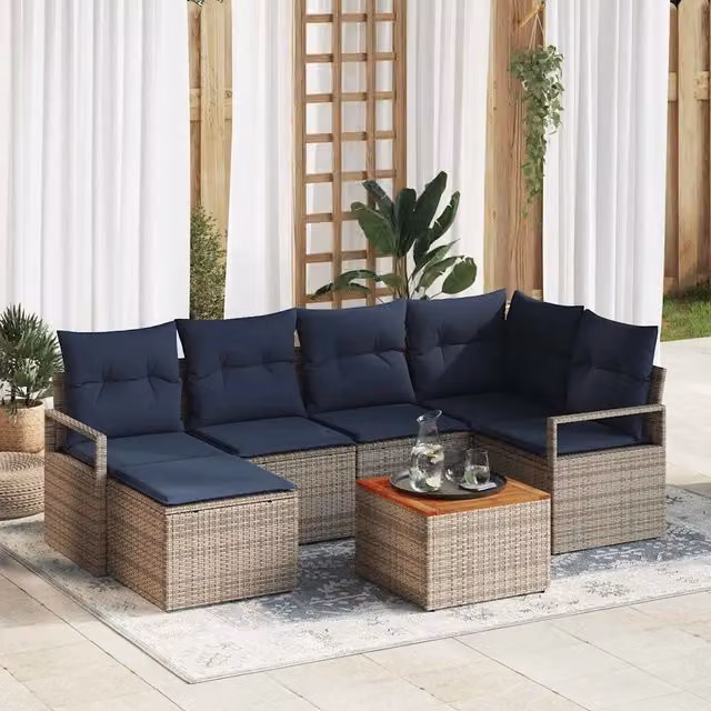 Set Divano da Giardino 7 pz Grigio polyrattan 3347731