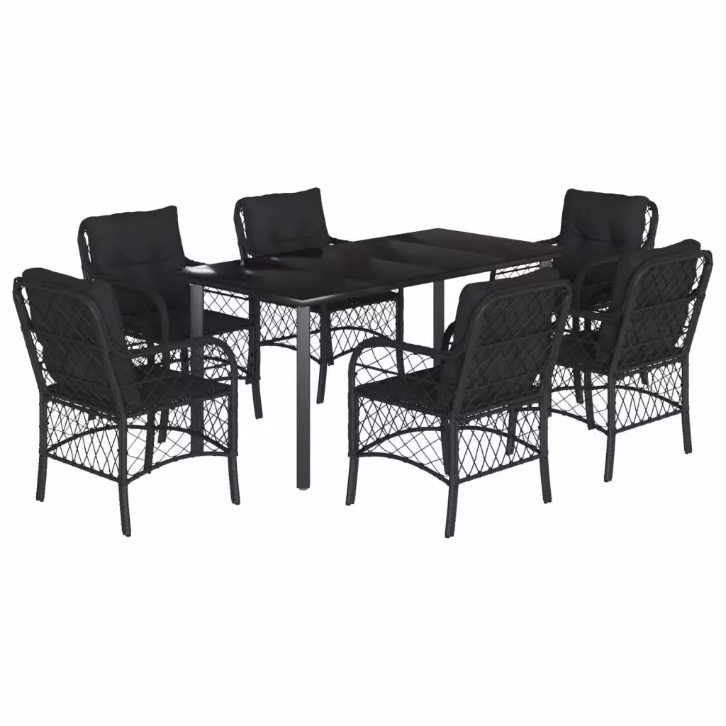 Set da Pranzo da Giardino vidaXL 7 pz in Polyrattan Nero con Piano in Vetro – 2