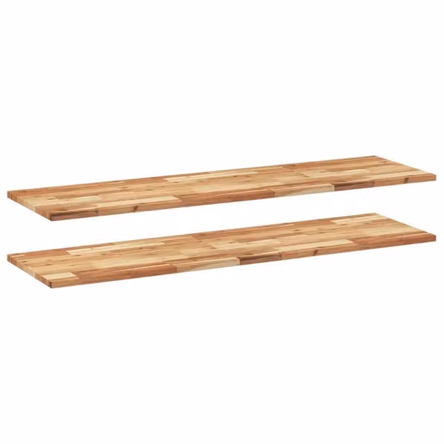 Set di 2 mensole da parete in legno di acacia marrone con finitura a olio, L 120 x P 40 x H 2 cm