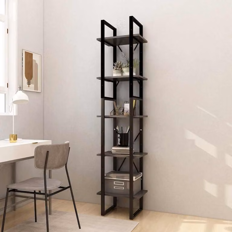 Libreria Industrial vidaXL in Legno di Pino e Metallo, Grigia e Nera, L 40 cm x P 30 cm x H 175 cm