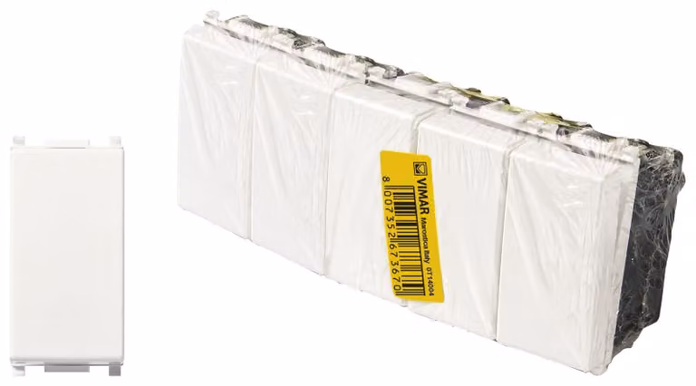 Interruttore bipolare 1P, 10A, 250V~, confezione da 5 pezzi, con illuminazione, colore bianco