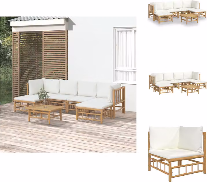 vidaXL set da salotto da giardino 7 pezzi con cuscini in bambù bianco crema - Set di mobili da giardino