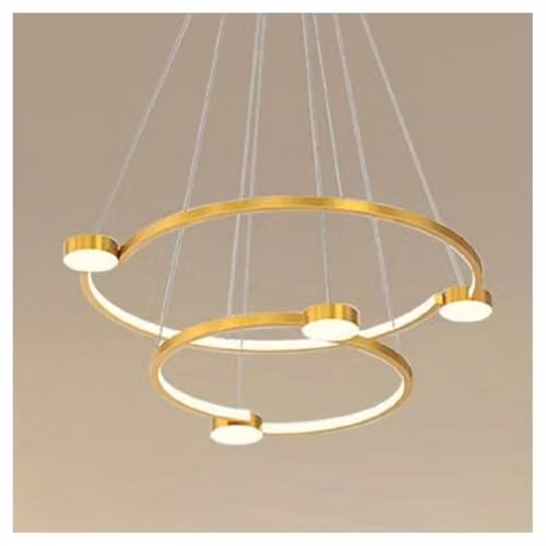 OISE ART STORE Trade Shop - Lampadario A Sospensione LED 60w 2 Cerchi con Telecomando Design Moderno Oro 71118 -