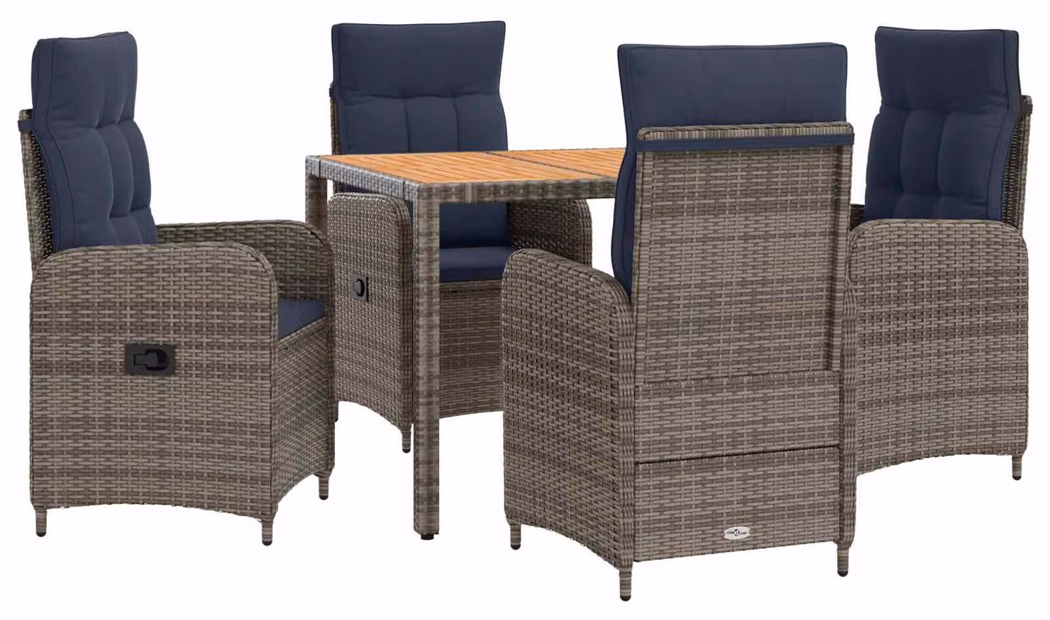 Set da tavolo da esterno, composto da 5 pezzi, in rattan di polietilene e acciaio con rivestimento in polvere