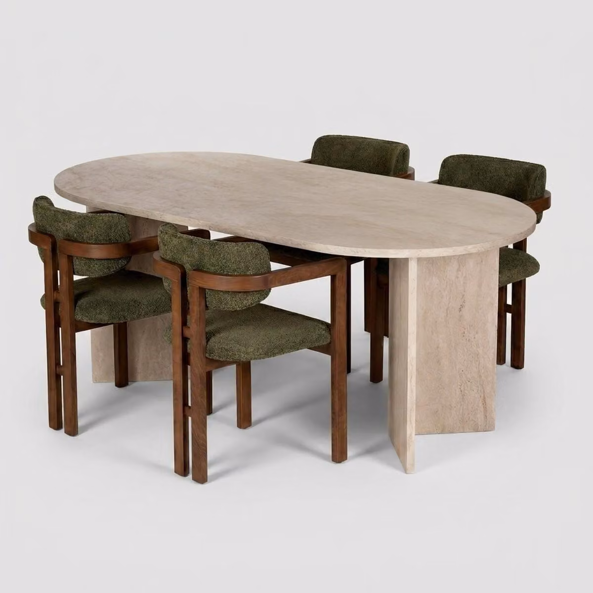 Set da pranzo Meridia 4 con 4 sedie imbottite in noce - verde scuro