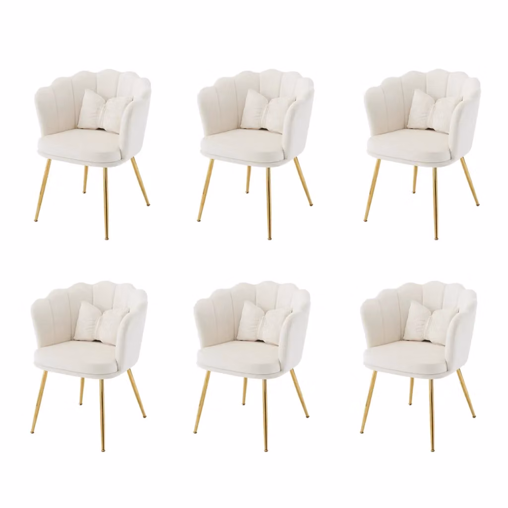 Set di 6 sedie da pranzo imbottite MINIMAL in velluto con gambe in metallo dorato e schienale a petalo – 2