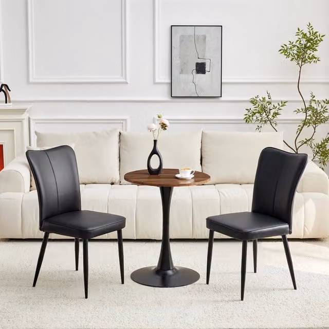 Tavolo da pranzo rotondo con 2 sedie in pu e metallo, piano in mdf, base nera, per cucina e soggiorno, 60 cm