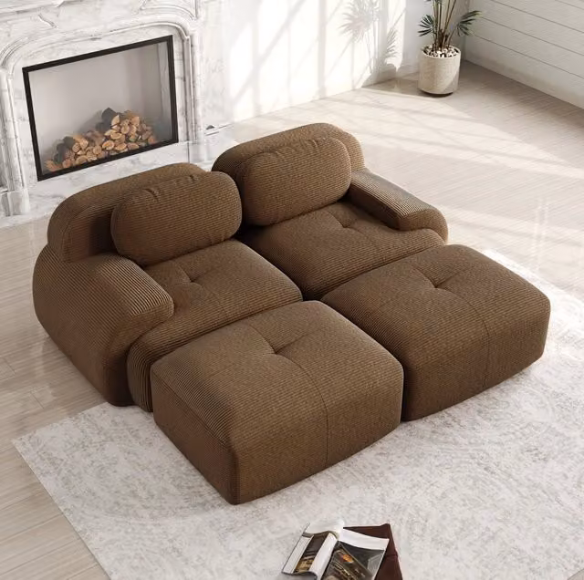 Divano modulare 2 posti 208x178x70 cm in tessuto marrone, senza montaggio, per salotto –