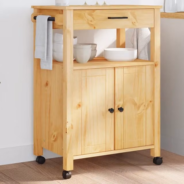 Carrello da cucina rustico vidaXL in legno massello di pino marrone L/P/H: 60 x 40 x 88,5 cm