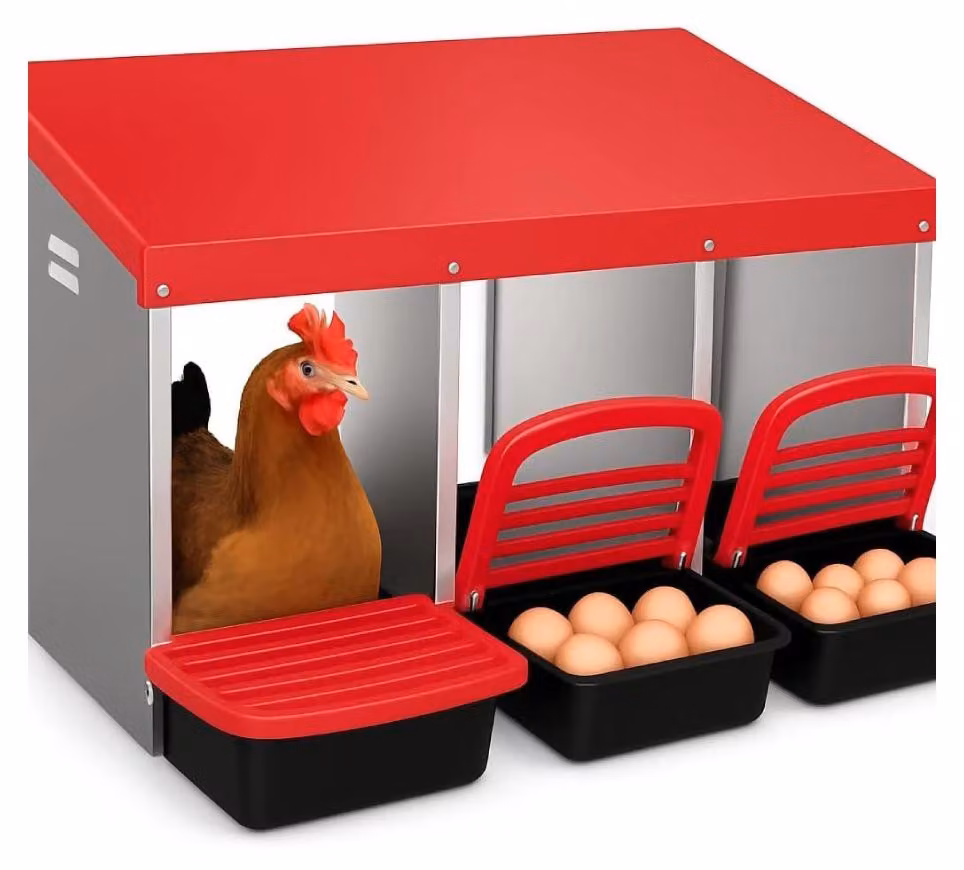 Cassetta per nidi di galline, design a rullo, struttura in metallo resistente, colore rosso