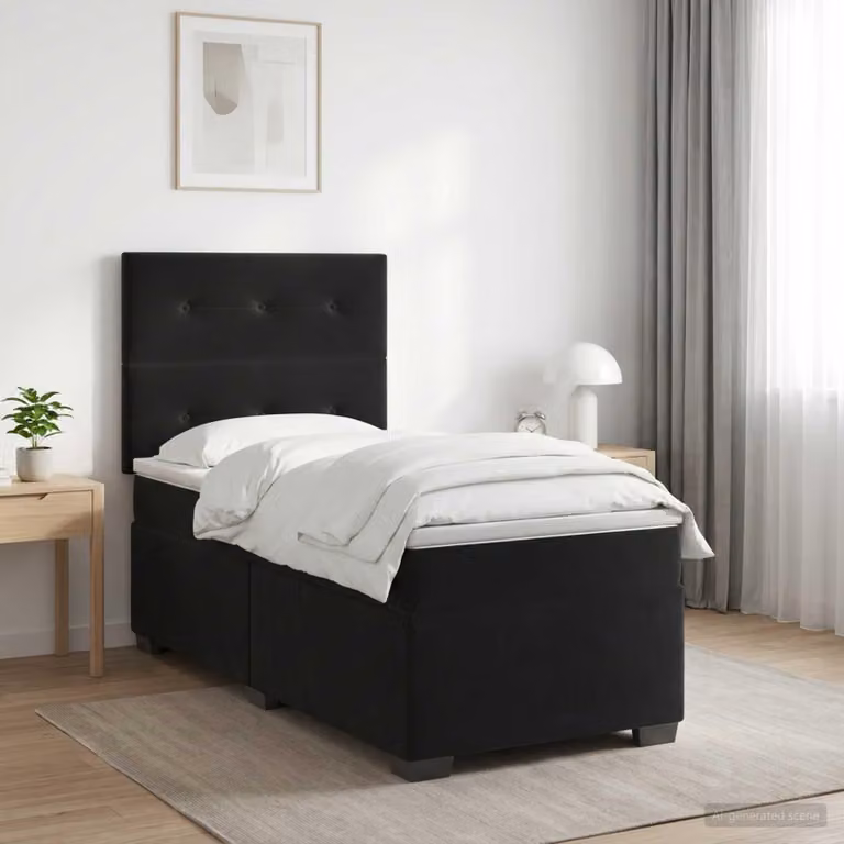 Maison Exclusive - Letto boxspring con materasso nero 100 x 200 cm in velluto