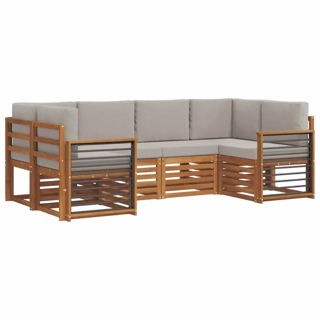 Set di divani da esterno a L vidaXL in legno di acacia con cuscini grigi – 2
