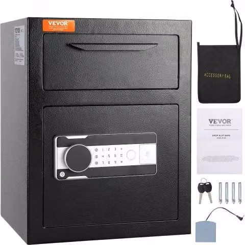 Cassaforte VEVOR in acciaio laminato a freddo con serratura elettronica a codice e chiavi, colore nero, capienza 48,1 l, L: 35,0 cm, P: 45,0 cm, H: 30,0 cm