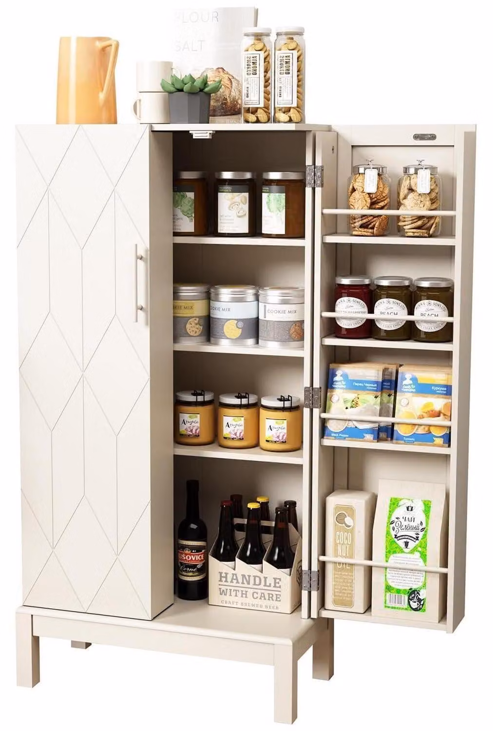 Armadio multifunzionale bianco con ripiano regolabile, dimensioni 114,4 x 59 x 30 cm, gambe dorate, stile 1