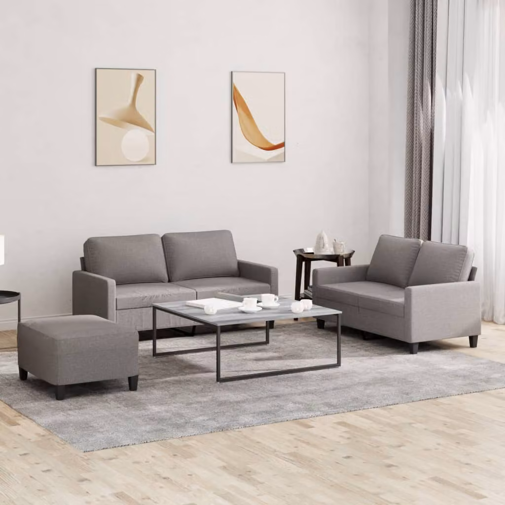 vidaXL Set di Divani 3 pz Moderno in Tessuto con Cuscini Grigio e Beige – 1