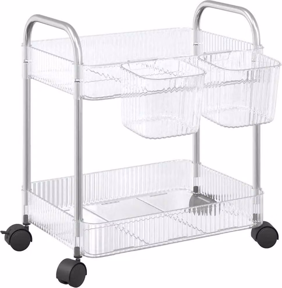 Carrello Portaoggetti a 2 Livelli 37x28x43,5 cm in Acrilico