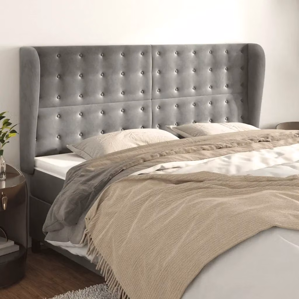 Testiera ad orecchio in velluto grigio chiaro L: 203 cm, P: 23 cm, H: 118/128 cm – 2