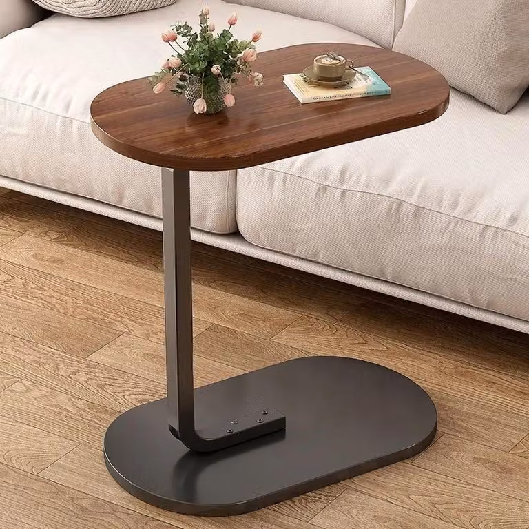 Tavolino a forma di "C" - Piccolo tavolino da divano - Realizzato in MDF e metallo - Altezza 59 cm - Gambe curve - Rivestimento in polvere - Stile retrò