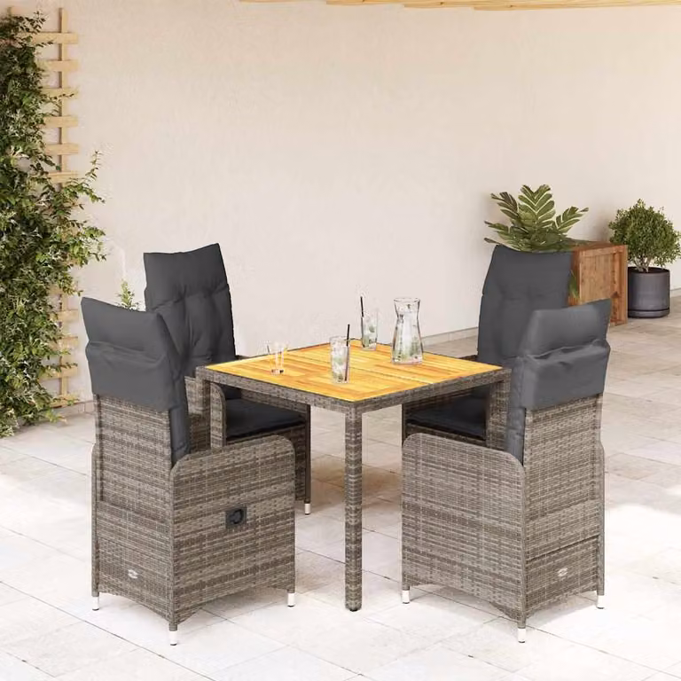 Set Bistrò da Giardino vidaXL 5 pz in Polyrattan e Legno di Acacia Grigio