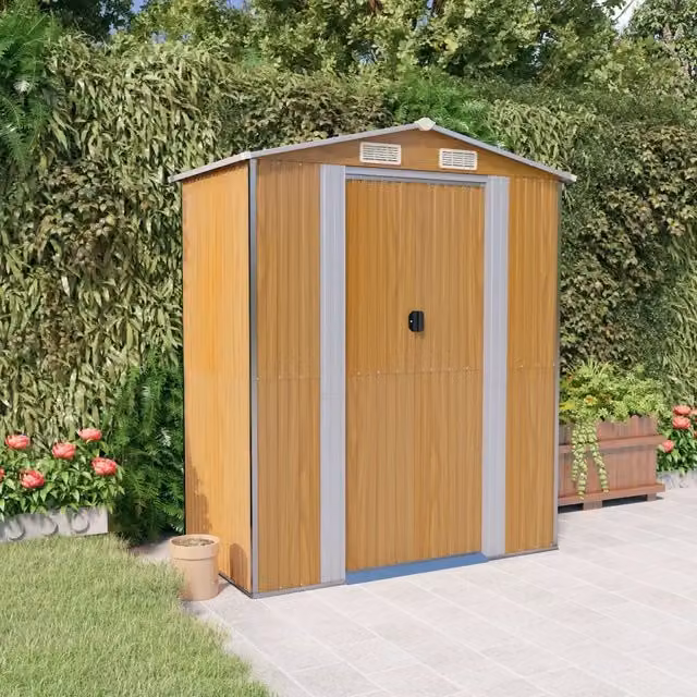 Capanno da giardino vidaXL in acciaio zincato marrone chiaro L/P/H: 192 x 108 x 223 cm