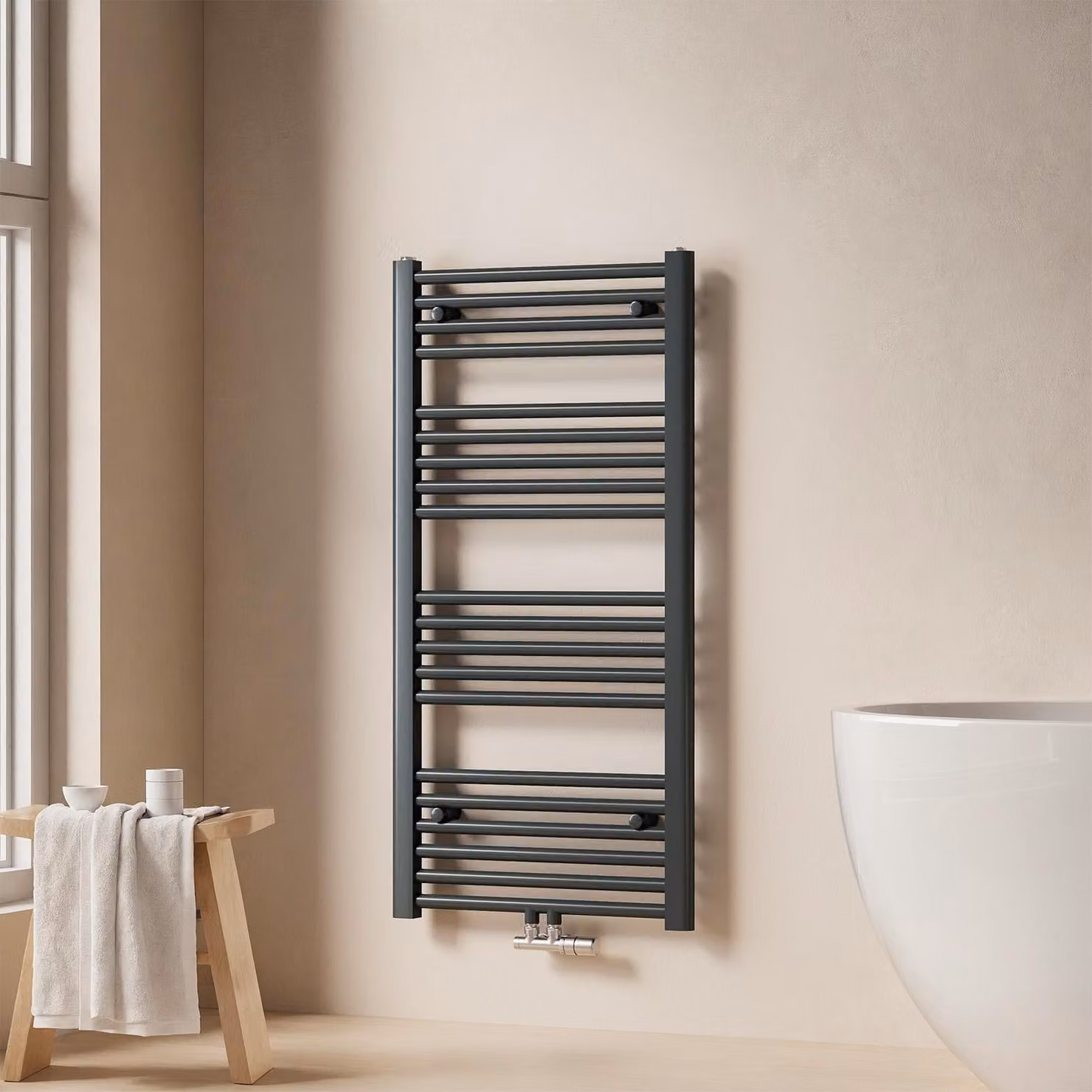 EMKE Radiatore da bagno Asciugamano Scaldasalviette 50x100cm 427 Watt antracite Radiatore da bagno Attacco medio senza elemento riscaldante
