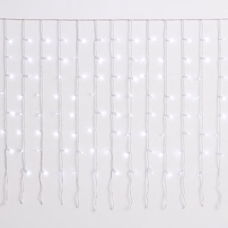 Tenda luminosa con 200 LED, lunghezza 2 metri, grado di protezione IP65, cavo bianco, espandibile