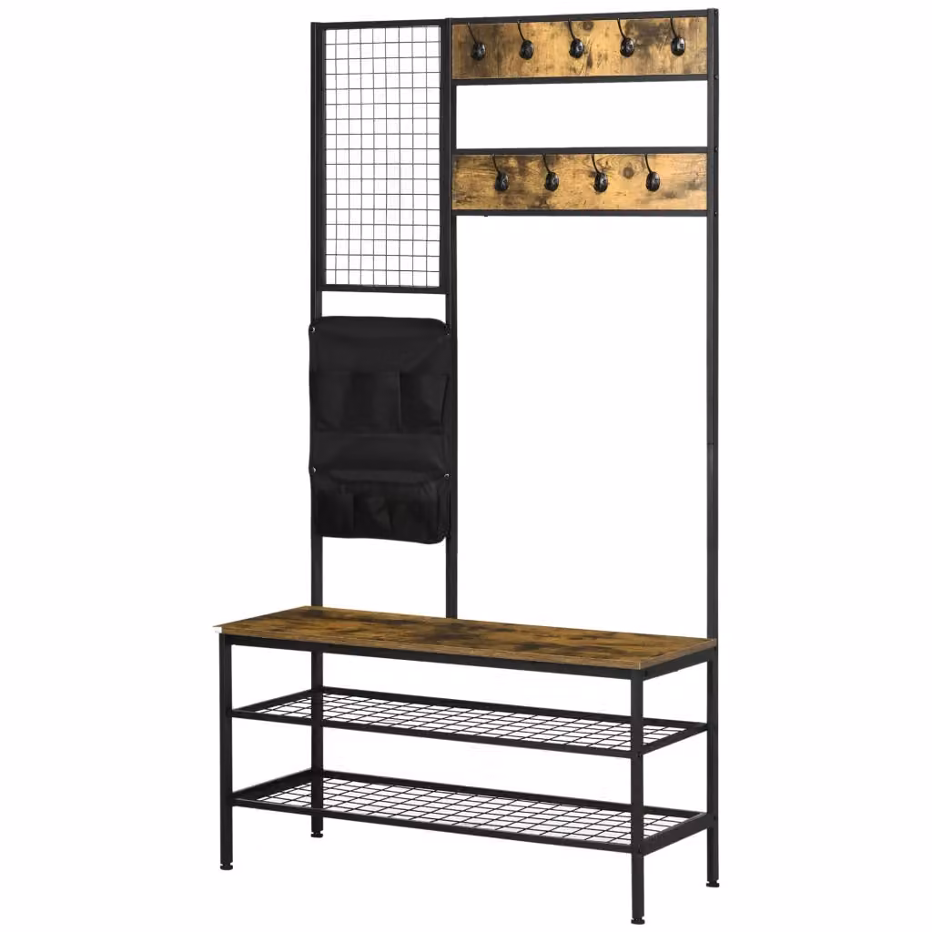 Armadio guardaroba con appendiabiti e scarpiera Minimal in stile industrial nero e marrone L: 80 cm, P: 40 cm, H: 185 cm – 2