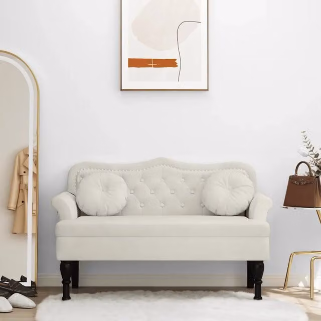 Panca con Cuscini-Sgabello-Divano Crema 120,5x65x75 cm in Velluto