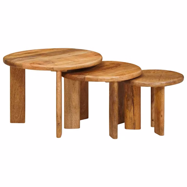 Set di 3 tavolini da caffè nido vidaXL in legno di mango marrone, forma rotonda, Ø 54 cm x 40 cm