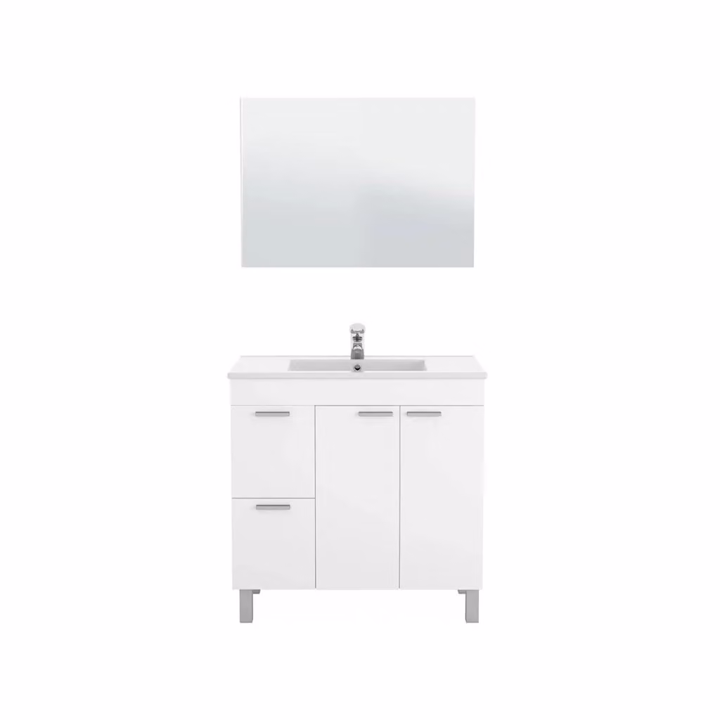 Mobile sottolavabo Aracth DMORA per bagno, armadio moderno con 2 ante e 2 cassetti, bianco lucido, L: 80 cm, P: 45 cm, H: 80 cm – 2