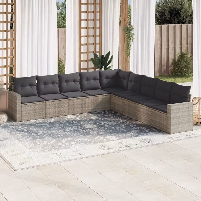 vidaXL Set Divano da Giardino a L 9pz con Cuscini Grigio con Struttura in Acciaio e Polyrattan