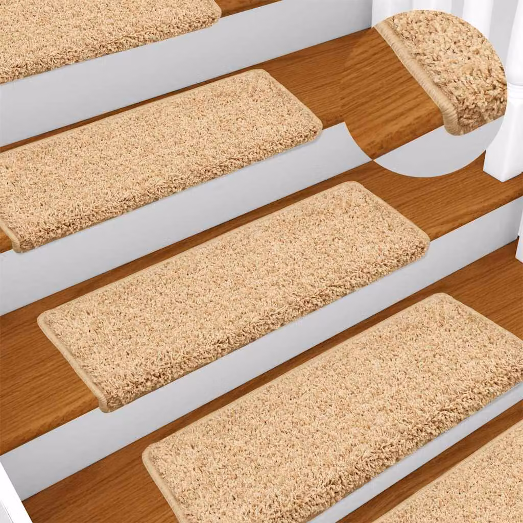 Set di 15 tappetini per scale vidaXL in polipropilene, colore beige, forma rettangolare, L 65 cm x P 40 cm x H 4 cm