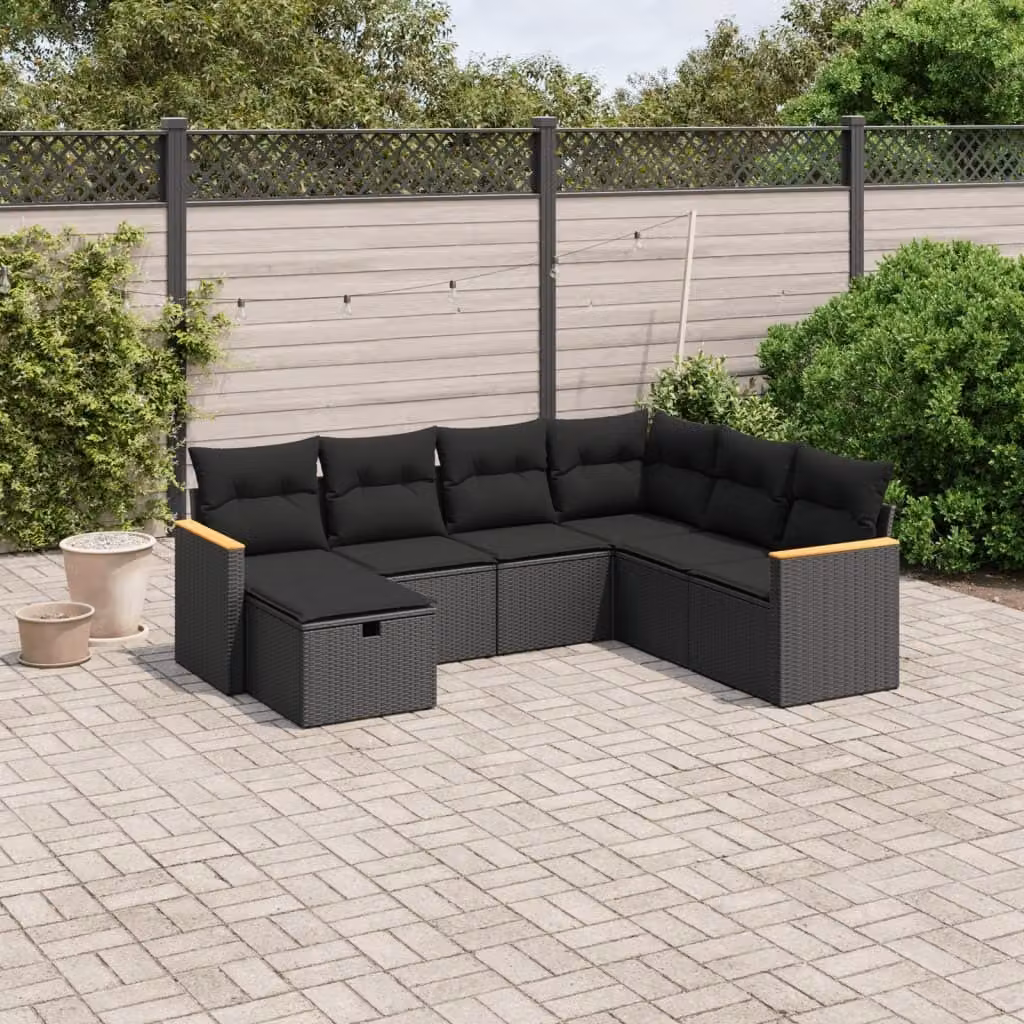 Maison Exclusive - Set da giardino 7 pezzi con cuscini in polyrattan nero
