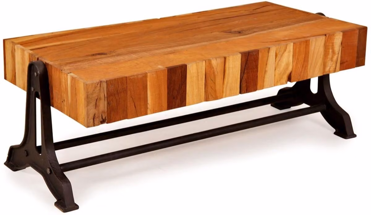 Tavolino Casa Padrino in stile country colori naturali / nero 120 x 60 x h. 46 cm - Mobili Soggiorno