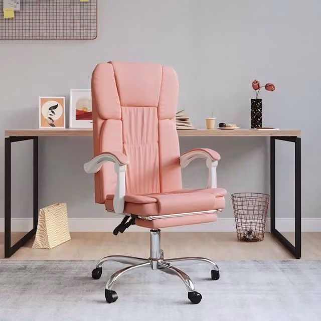 Poltrona da Ufficio Executive Reclinabile Rosa in Similpelle con Braccioli e Ruote per Home Office – 1