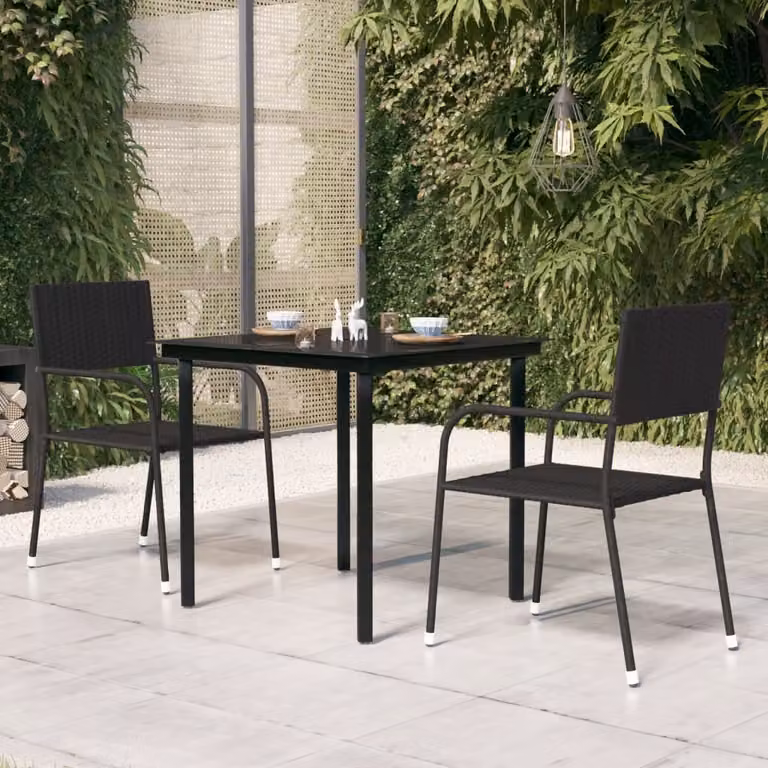 The Living Store Tavolo da pranzo da giardino nero 80x80x74 cm in acciaio e vetro