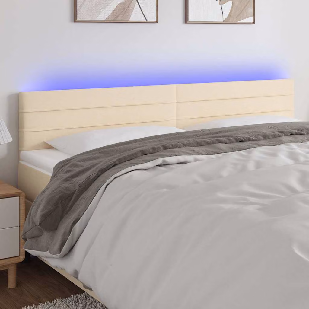 Testiera per letto vidaXL in tessuto beige con illuminazione LED e porta USB, L: 160 cm, P: 5 cm, H: 78-88 cm