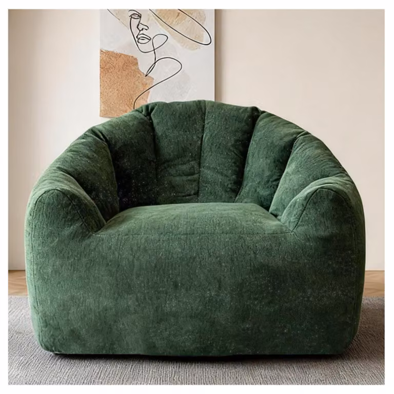 MODFU Divano a un posto con schienale ondulato, divano lounge in flanella per soggiorno e camera da letto, verde